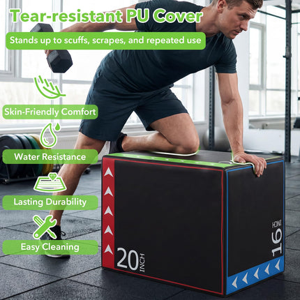 Goplus 3-in-1 Plyometric Jump Box with 3 Heights (16"x20"x24")
