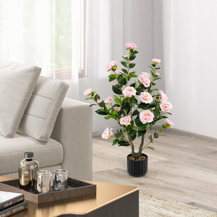 Goplus 38’’ Artificial Camellia Tree Flower Plants Artificial Tree