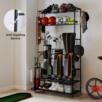 Goplus 3 Golf Bags Storage Garage Organizer Mobile Sports Equipment Organizer with Wheels