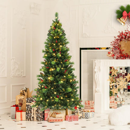 Goplus Pre-Lit Artificial Christmas Tree, Hinged Xmas Tree with 670 PVC & Pine Needles Branch Tips