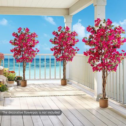 Goplus 6 FT Artificial Bougainvillea Tree w/910 Flowers | 105 Leaves | Real Wood Trunk
