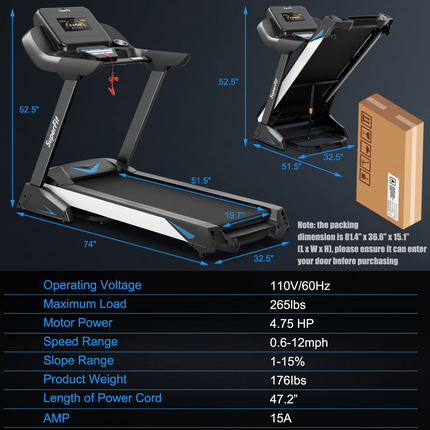 Goplus 4.75HP Folding Treadmill with 15% Auto Incline and APP, Commercial Heavy Duty Superfit Treadmill with 20 Preset Programs - GoplusUS