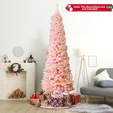 Goplus 8ft Pink Slim Pencil Christmas Tree, Artificial Unlit Skinny Xmas Full Tree with 1000 Branch Tips
