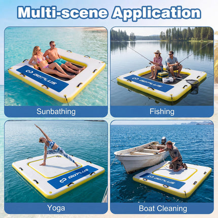 Goplus 8FT x 8FT x 6 Inch Inflatable Floating Dock w/Mesh Swim Area & Non-Slip Pad