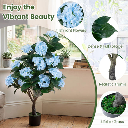 Goplus 2 Pack Artificial Hydrangea Tree w/11 White Flowers & Realistic Trunk in Plastic Nursery Pot
