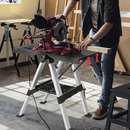 Goplus Portable Workbench, Folding Work Table & Sawhorse with Adjustable Height, 440LBS Capacity