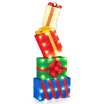 Goplus Christmas Lighted Gift Boxes Set of 4, Light Up Present Boxes with Colorful Bows
