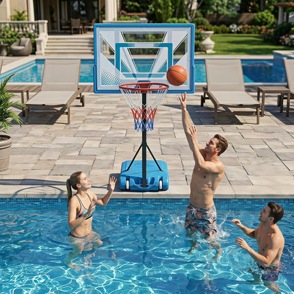 Goplus Pool Basketball Hoop | 3 Levels Height Basketball Goal with 32" Shatterproof Backboard