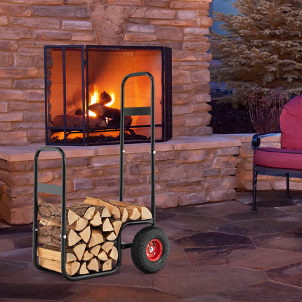 Goplus Firewood Log Cart, Outdoor Indoor Firewood Rack Storage Mover with Wear-Resistant Rubber Wheels - GoplusUS