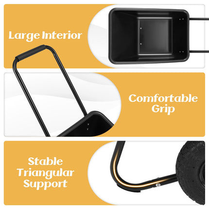 Goplus 2 Wheel Wheelbarrow, 330 LBS Utility Garden Cart with 10” Pneumatic Tires & Handle