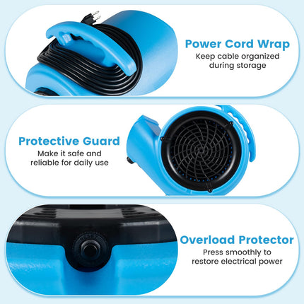 Goplus 1/2 HP Air Mover | 3-Speed 2800 CFM Commercial Blower Fan