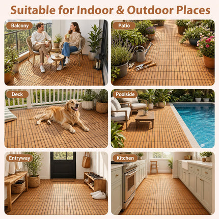 Goplus 27/54-Pack Acacia Wood Interlocking Deck Tiles (Grid) | Tool-Free Assembly