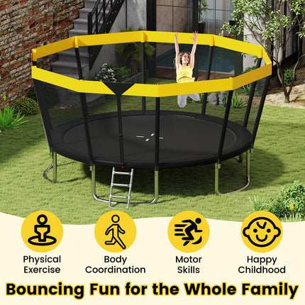 Goplus 15FT 16FT ASTM Approved Recreational Trampoline with Non-Slip Ladder Enclosure Net & Anti-Rust Coating