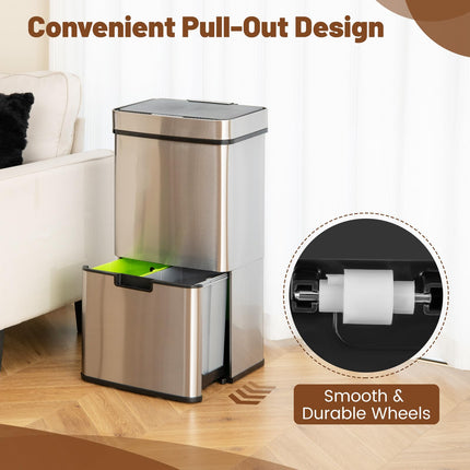 Goplus 19 Gal Stainless Steel Trash Can, 72 L Volume in 4 Containers, Motion Sensor Trash Bin