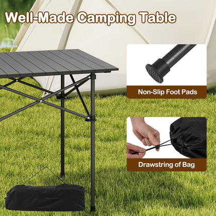 Goplus Outdoor Portable Aluminum Roll Up Table with Snap-Together Design & Carrying Bag
