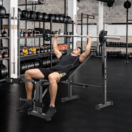 Goplus Adjustable Olympic Weight Bench Barbell Rack Set, Foldable Workout Bench Press Set with Leg Developer