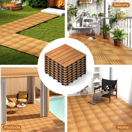 Goplus 27 PCS Interlocking Patio Deck Tile 27 sq. Ft Flooring Tiles for Outdoor & Indoor( Stripe Pattern)