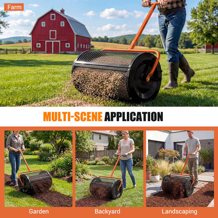 Goplus 24" Peat Moss Spreader Roller w/Height-Adjustable T-Shape Handle