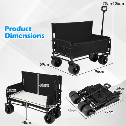 Goplus 2-in-1 Wagon Bench Seat Combo w/Adjustable Push/Pull Handle & Soft Cushions