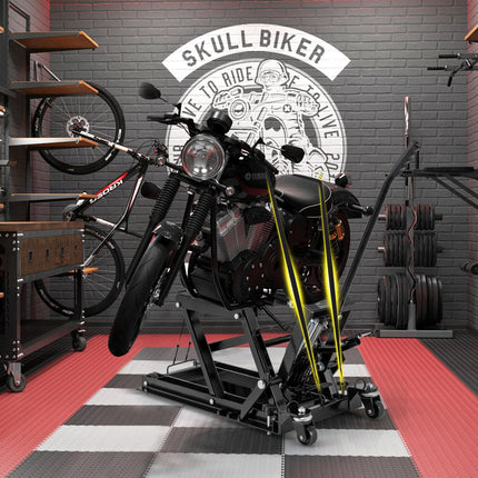 Goplus 1500 LBS Motorcycle Lift Jack, Hydraulic Motorcycle Hoist w/Footplates & Long Handle