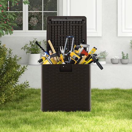 Goplus Outdoor Storage Box, 31 73 100 Gallon Waterproof Resin Patio Storage Box with Lockable Lid, Side Handle for Pillows, Cushions