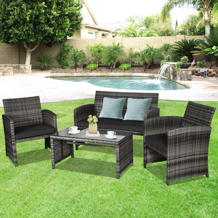 Goplus 4-Piece Rattan Patio Furniture Set, Wicker Rattan Furniture Set