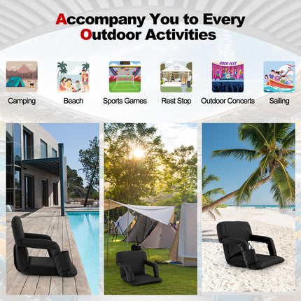 Goplus Stadium Seating for Bleachers, Folding Bleacher Chair with Back Support, 6 Reclining Positions