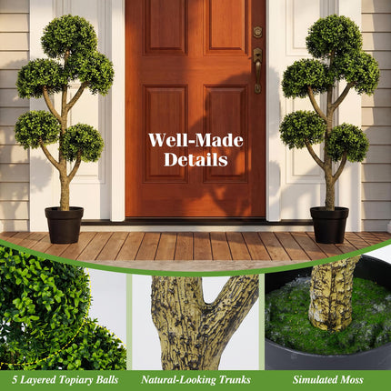 Goplus 46" Artificial Boxwood Topiary Tree with 5 Ball-Shaped Topiaries
