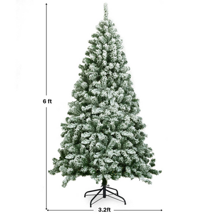Goplus Snow Flocked Christmas Tree, Artificial Hinged Pine Tree - GoplusUS