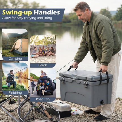 Goplus 45QT Hard Cooler w/Portable Handles Cup Holders & Ruler for Camping & Beach