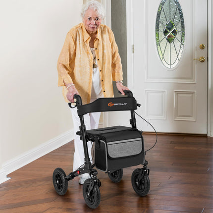 Goplus 2 in 1 Folding Rolling Rollator Walker with 9" Pneumatic Tires for All Terrain