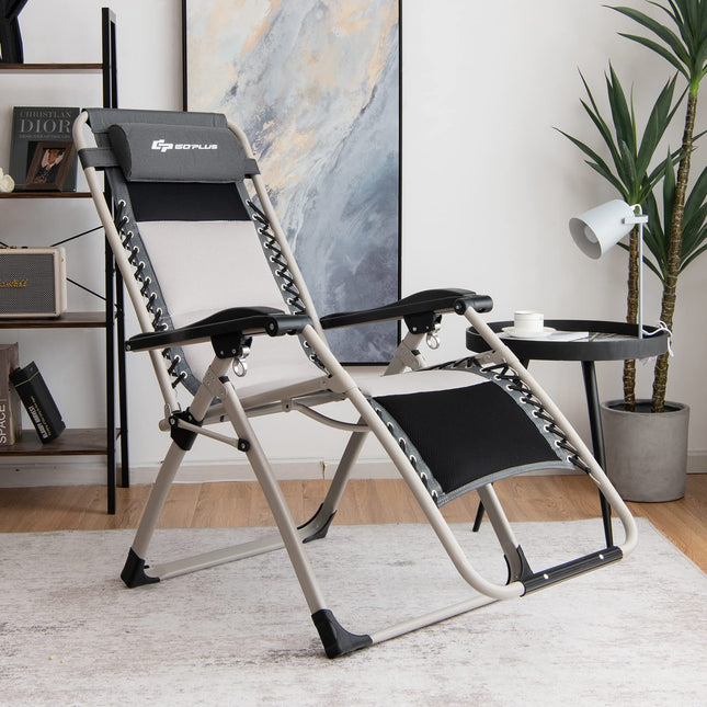 Folding Zero Gravity Chair, Removable Head Pillow, 660 lbs Weight Capacity - GoplusUS