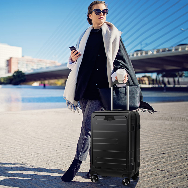 Goplus Carry On Luggage, 20 Inch PC Hardside Suitcase with Front Pocket - GoplusUS