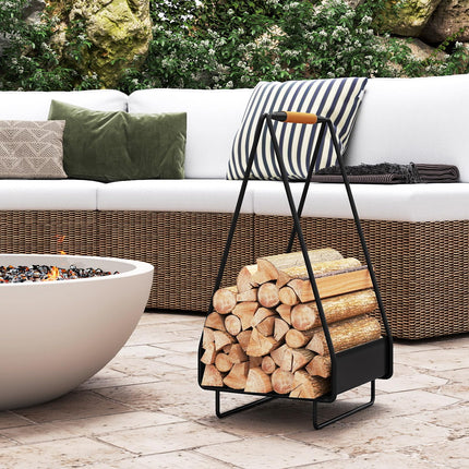 Goplus Heavy-duty Metal Log Holder with Handle & Square Rack