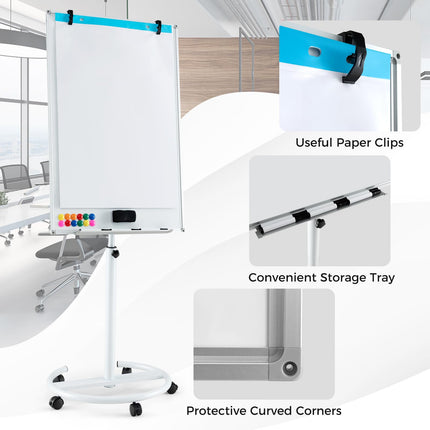 Goplus 40” x 26” Height-Adjustable Dry Erase Board on Wheels with Round Stable Stand