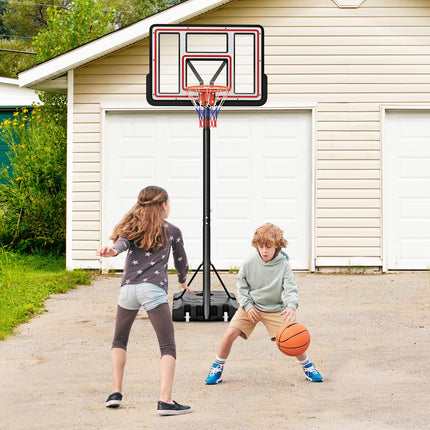 Goplus Basketball Hoop Outdoor, 7.4-10FT Quickly Height Adjustable Basketball Goal with 44 Inch Shatterproof PC Backboard