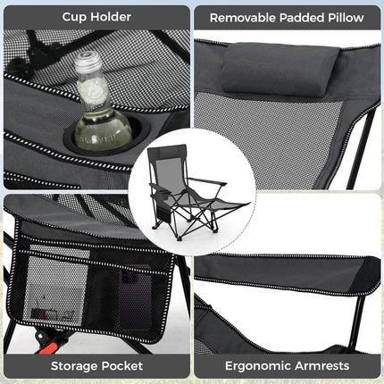 Goplu Camping Lounge Chair w/4-position Backrest Carrying Bag Removable Pillow