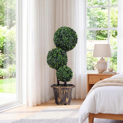 Goplus Artificial Boxwood Topiary Tree Sun-Protective Triple Ball Fake Plants Shrubs