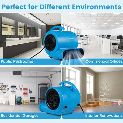 Goplus 1/3 HP Air Mover | 3-Speed 1000 CFM Commercial Blower Fan