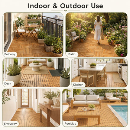 Goplus 27/54-Pack Acacia Wood Interlocking Deck Tiles (Straight) | Tool-Free Assembly