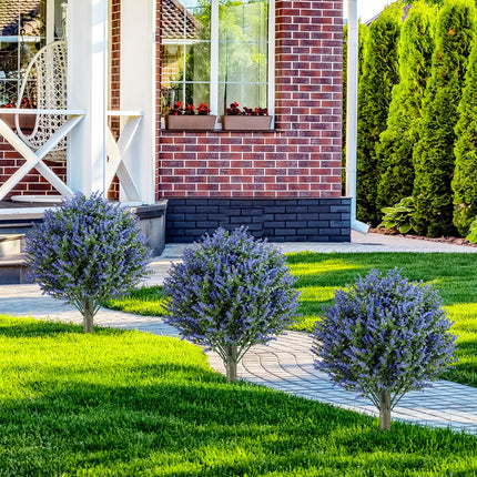 Goplus Set of 2 Artificial Lavender Topiary Ball Trees with Ground Spikes