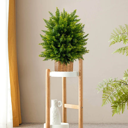 Goplus 21.5" Artificial Tree, Set of 2 Faux Potted Plants Artificial Shrubs Bushes