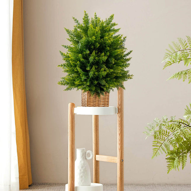 Goplus 21.5" Artificial Tree, Set of 2 Faux Potted Plants Artificial Shrubs Bushes