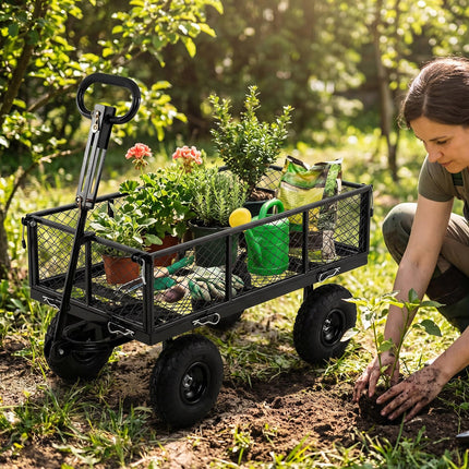 Goplus 880 lbs Heavy Duty Metal Garden Cart with Removable Oxford Cloth Liner & Mesh Sides