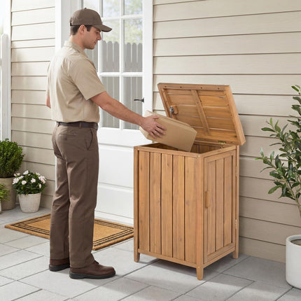 Goplus Wood Package Delivery Box fot Outside Utility 2-tier Outdoor Storage Cabinet Tool Shed