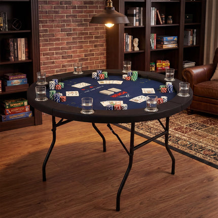 Goplus 48" Poker Table Foldable | 8 Player Round Casino Leisure Texas Holdem Game Table