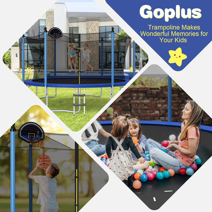 Goplus 12FT 14FT 15FT ASTM Approved Trampoline with Basketball Hoop & Internal-Net