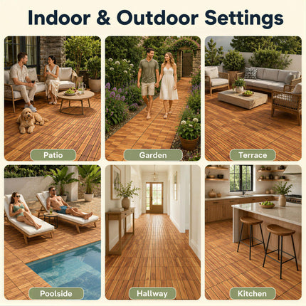 Goplus 12/24-Pack Acacia Wood Interlocking Deck Tiles (Brick) | Floor Tiles for Patio