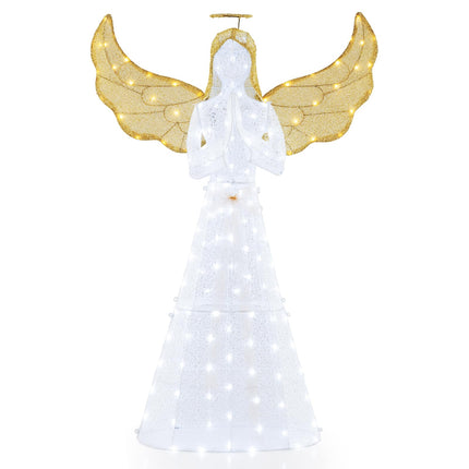 Goplus 5 FT Christmas Pre-Lit Angel, Yard Lighted-up Festive Angel w/Halo