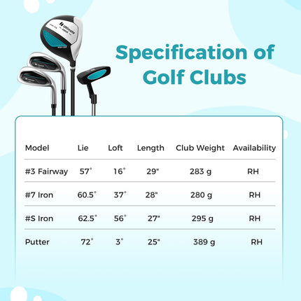 Goplus Junior Complete Golf Club Set for Kids, Right Hand Golf Clubs with Stand Bag, Rain Hood